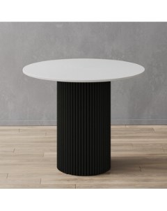 Стол круглый обеденный с черным металлическим подстольем и белой столешницей TRUBIS Wood GGT 03 2 3  Genglass