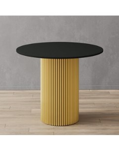Стол круглый обеденный с золотым металлическим подстольем и черной столешницей TRUBIS Wood GGT 03 1  Genglass