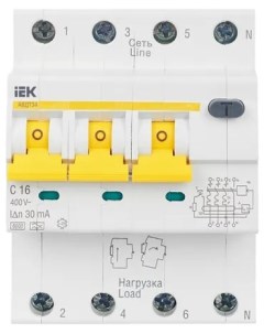 Автоматический выключатель дифф тока АВДТ MAD22 6 016 C 30 автоматический 4п 3P N C 16А 30мА тип A 6 Iek
