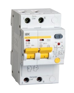 Выключатель дифференциального тока ВДТ УЗО MAD12 2 025 C 030 автоматический 2п C 25А 30мА тип A 4 5к Iek