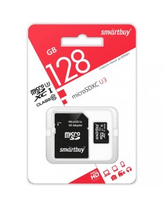Карта памяти 128Gb MicroSD Class 10 UHS I U3 SB128GBSDU3 01 с адаптером SD Smartbuy