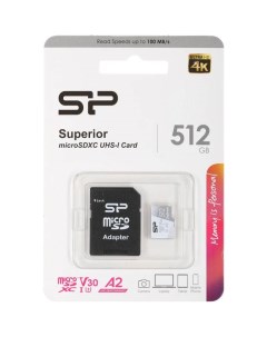 Карта памяти 512Gb Superior MicroSDXC Class 10 UHS I U3 SP512GBSTXDA2V20SP с адаптером SD Silicon power