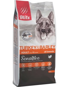 Sensitive Adult сухой корм для взрослых собак всех пород Индейка и ячмень 15 кг Blitz