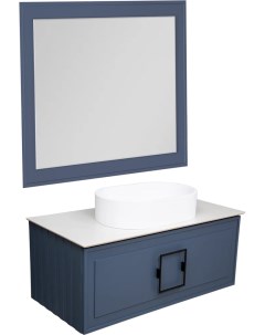 Мебель для ванной Cubo 100 подвесная синяя белая столешница матовая раковина La fenice