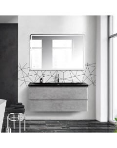 Мебель для ванной Albano 120 подвесная cemento verona grigio черная матовая раковина Belbagno