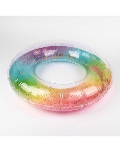 Надувной круг для плавания прозрачный с блестками Радужный круг BG0152 90 см Baziator