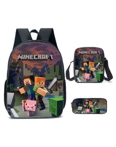 Рюкзак детский сумка пенал 3 в 1 Майнкрафт Стив и Алекс Minecraft черный Starfriend