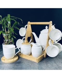 Чайный сервиз на 6 персон 10 предметов Bamboo чайник кружки сахарница молочник Lenardi