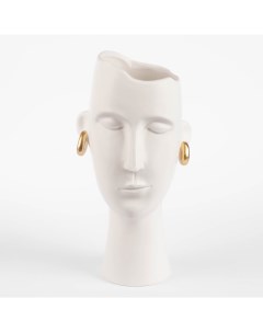 Ваза для цветов 33 см декоративная керамика белая Девушка в золотистых сережках Face Kuchenland
