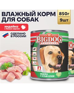Консервы для собак Big Dog индейка с белым зерном 9шт по 850г Зоогурман