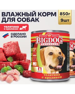 Консервы для собак Big Dog телятина с кроликом 9шт по 850г Зоогурман