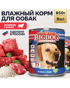 Консервы для собак Big Dog ягненок с рисом 9шт по 850г Зоогурман