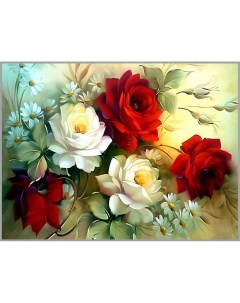 Алмазная мозаика без подрамника Винтажные розы 40 x 30 см 35 цветов Nobrand