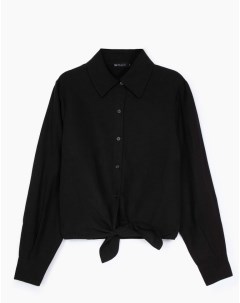 Чёрная укороченная рубашка изо льна с завязкой Gloria jeans