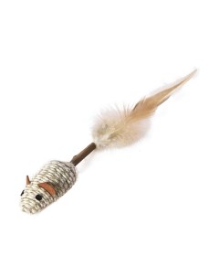 Игрушка для кошек Naturalness Плетеная мышка на палочке с перьями и мататаби 20х3см Foxie
