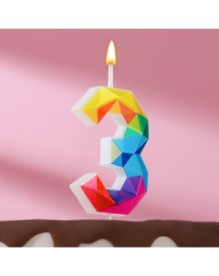 Свеча в торт на шпажке Разноцветные грани цифра 3 5 3 см Омский свечной завод