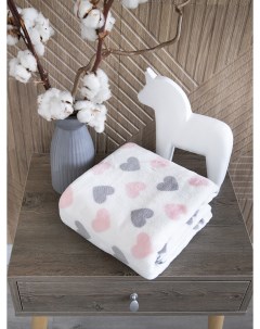 Плед плюшевый 100х118 Сердечки для новорожденных в кроватку коляску розовый Baby nice