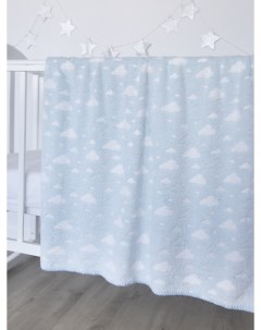 Плед плюшевый 100х140 Облака для новорожденных в кроватку коляску голубой Baby nice