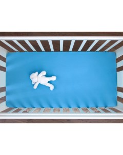Простыня на резинке в детскую кроватку голубая Хлопковый край