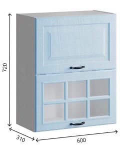 Кухонный навесной шкаф с газлифтами и стеклом Romeo 60 см МДФ Лазурное дерево Bv