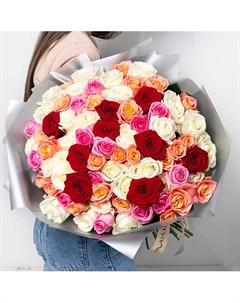 Букет из разноцветных роз 71 шт 40 см Л'этуаль flowers