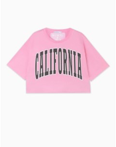 Розовая укороченная футболка oversize с принтом Gloria jeans