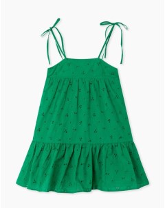 Зелёное расклёшенное платье с завязками для девочки Gloria jeans