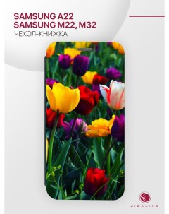 Чехол Для Samsung A22 С Рисунком С Магнитом Изумрудный С Принтом Тюльпаны Zibelino