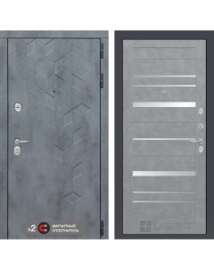 Входная дверь BETON 880x2050 правая с панелью 20 бетон светлый зеркальные вставки Labirint