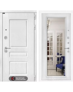 Входная белая дверь VERSAL 880х2050 правая с зеркалом фацет белый софт Labirint