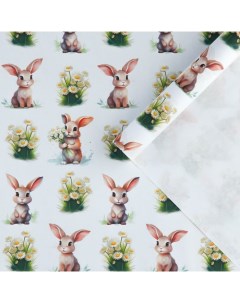 Бумага крафтовая белая Кролик с ромашками 50 x 70 см 10 шт Дарите счастье