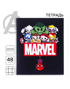 Тетрадь 48 листов в клетку картонная обложка чибики мстители Marvel