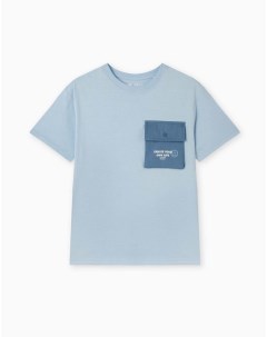 Синяя футболка oversize с контрастным карманом для мальчика Gloria jeans