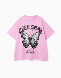 Розовая футболка oversize с принтом Gloria jeans