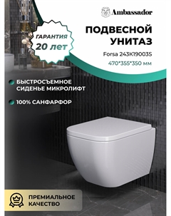 Унитаз подвесной Forsa 243K19003S белый, с крышкой микролифт Ambassador