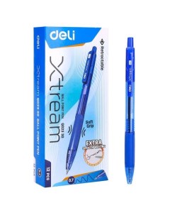 Ручка шариков X tream EQ02330 авт корп прозрачный синий d 0 7мм чернила син сменный стержень 12 шт к Deli