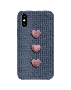 Тканевый чехол с сердечками для iPhone X XS Синий Bruno