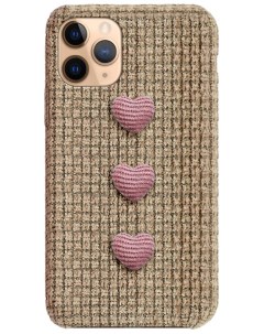 Тканевый чехол с сердечками для iPhone 11 Pro Бежевый Bruno