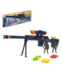 Винтовка игрушечная Камуфляжный снайпер со значком и фигурками стреляет мягкими пулями Кит игр
