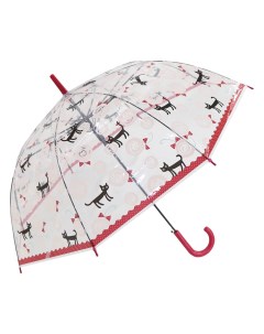 Зонт трость Кошки прозрачный купол красный Михимихи