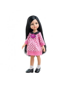 Кукла Карина в розовом клетчатом платье с вышивкой 32 см 04454 Paola reina