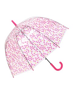 Зонт трость Горошек прозрачный купол розовый Михимихи