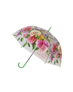 Зонт трость Цветы прозрачный купол зеленый Mihi mihi