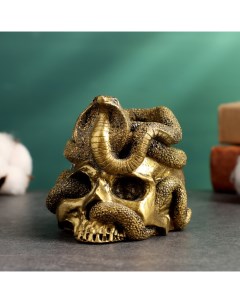 Подсвечник Змея на черепе старое золото 9 5х8х8см Хорошие сувениры