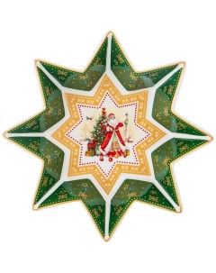 Блюдо звезда С Новым годом Дед Мороз 17х4 см зеленое 85 1625 Lefard