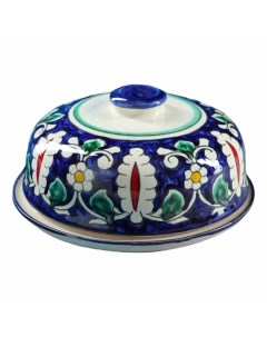 Масленка Риштанская роспись Цветы керамика синяя 13 х 13 х 8 5 см Шафран