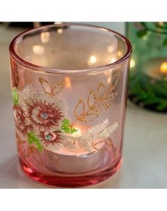 Подсвечник под чайную свечу кружевное лето стекло светло розовый 7х8 см ABT620180 свет No