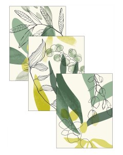 Постер Абстракции с зелеными листьями 3 постера Woozzee