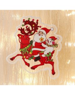 Наклейка на стекло Дед Мороз со Снеговиком в пути 10x12 см 3 шт Nobrand