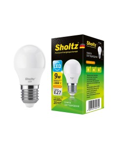 Светодиодная лампа шар 9Вт E27 2700К G45 220 240В пластик Sholtz